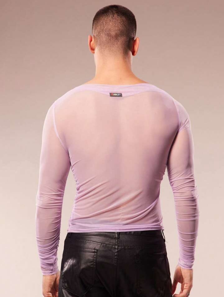 Men's Sheer Mesh V-Neck Slim Fit Cropped Tshirt